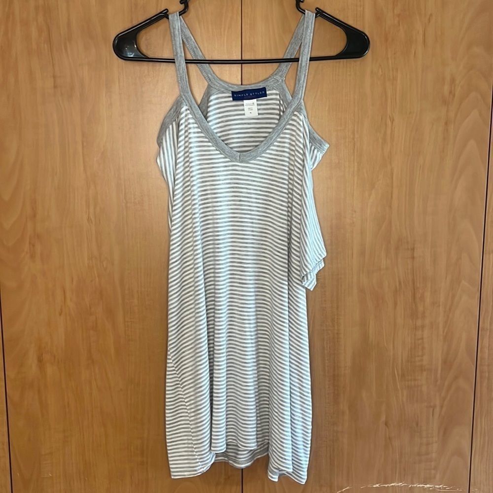 Simply Styled by Sears Grey and white striped cold shoulder tee shirt